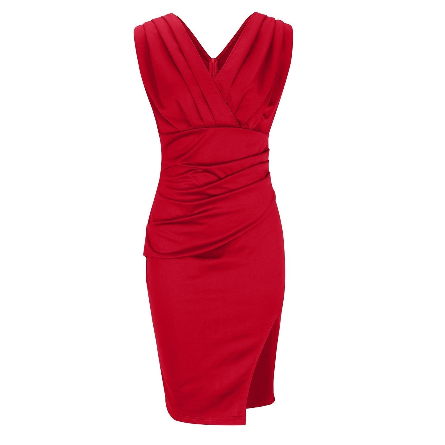 Robe moulante femme en tissu premium avec décolleté en V et fente élégante