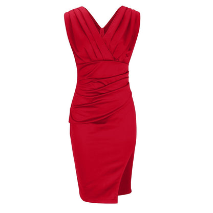 Robe moulante femme en tissu premium avec décolleté en V et fente élégante