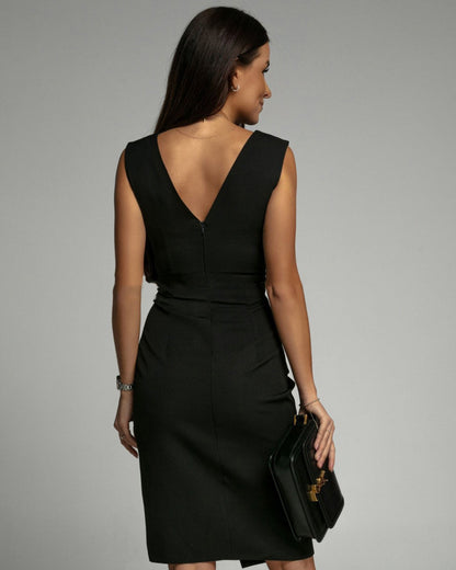 Robe moulante femme en tissu premium avec décolleté en V et fente élégante